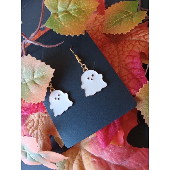 NWT Halloween White Ghost Earrings w/ Gold-Plated Hooks - Picture 3 of 7
